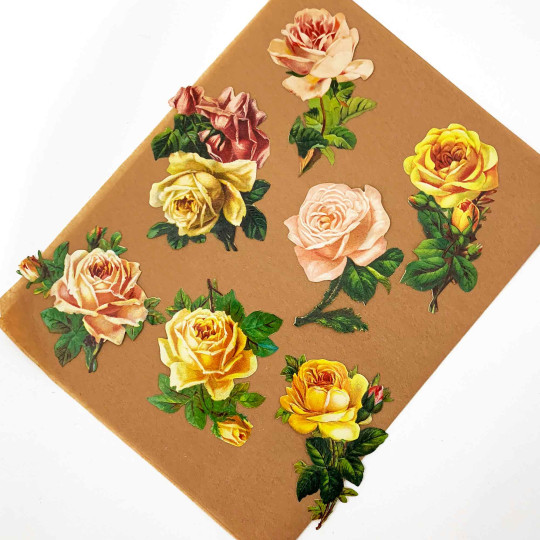 Yellow and Pink Roses Loose Flowers Paper Scrap Pack